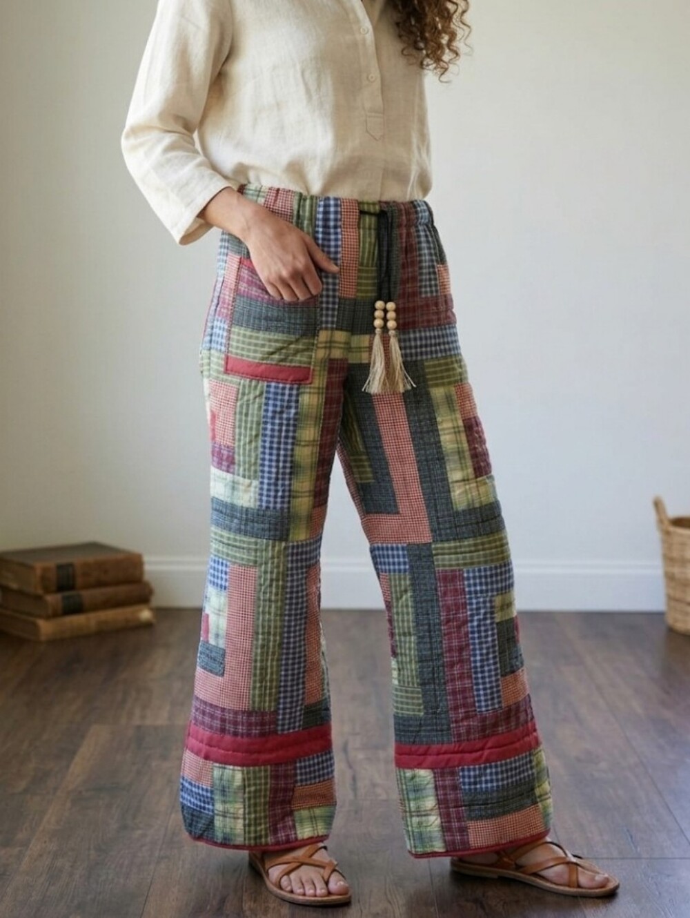 Boho Patchwork Wide Leg Pants - Multicolor